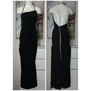 J'adore Maxara Black Bodycon Halter Maxi Strappy Dress Diamante Size 40 Small